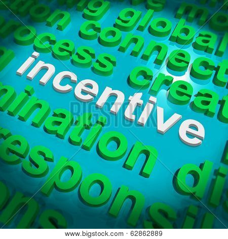Incentive Word Cloud Shows Bonus Inducement Reward