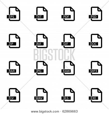 Vector black  file format  icons set