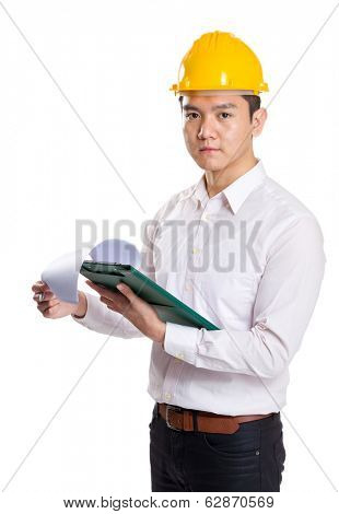 Asia engineer holding with clipboard