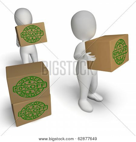 Fifty Percent Off Boxes Show 50 Price Markdown