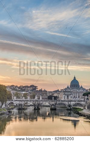 Ponte Sant'angelo (bridge Of Hadrian) In Rome, Italy,