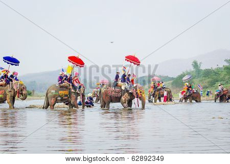 Unidentified people in tradition of the Sri Satchanalai district,Thailand.