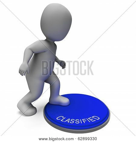 Classified Button Shows Private Document And Confidentiality