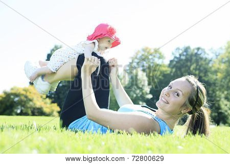 Mother training baby