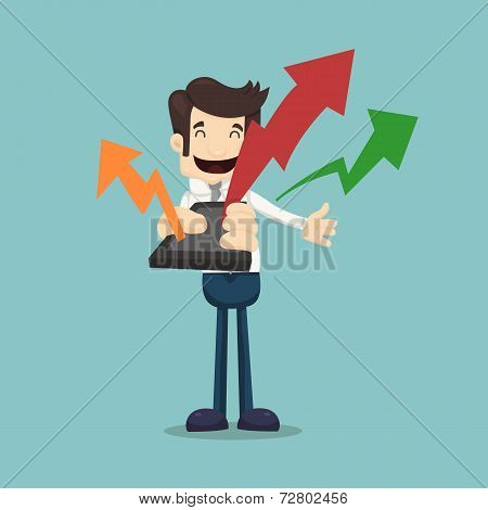 Business Graph Coming Out From Touch Screen Mobile Phone