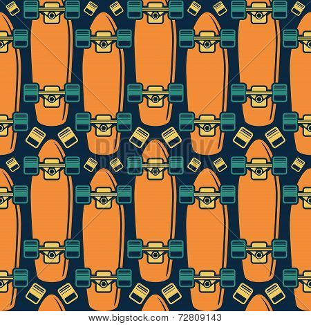 Seamless Pattern With The Image Of Longboard