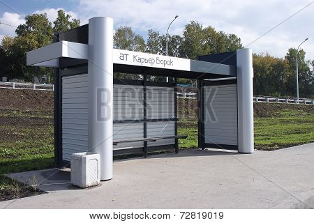A New Fixed-route Taxi And Bus Stop Caryer Borok In Novosibirsk City In Russia