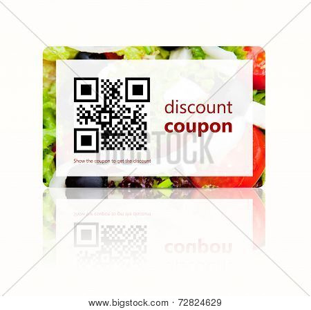 Food Discount Coupon With Qr Code Isolated Over White