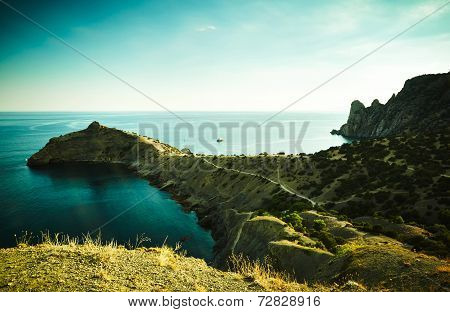 Mountains And Sea At Sunset. Crimea Landscape