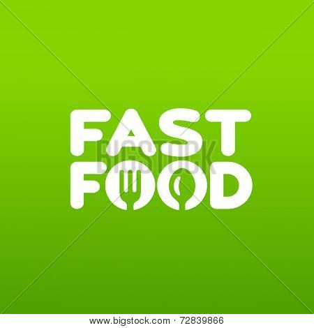 Fastfood word sign logo icon design template elements with spoon and fork. Vector color emblem.
