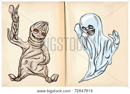 Boogey And Ghost - Hand Drawings, Vector