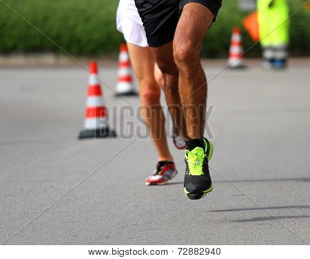 Marathoner Runs Very Fast For The Paved Road In The Final Sprint