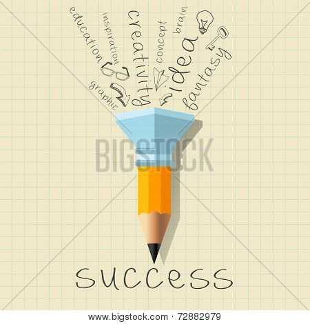 Success Creativity Concept with Pencil and Creative Theme Words. Inspirational modern design concept
