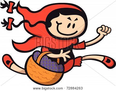 Red riding hood running with a basket