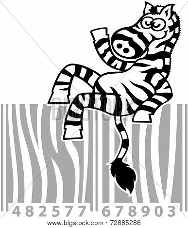 Cool zebra posing on a code bar while greeting and welcoming