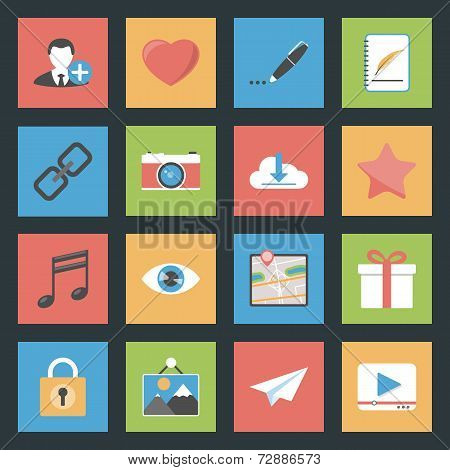 Socia Media Web Flat Icons Set