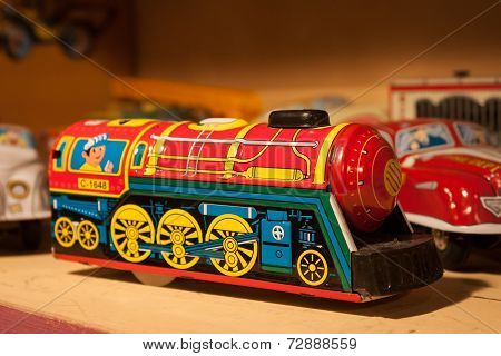 Vintage Tinplate Toys On Display At Homi, Home International Show In Milan, Italy