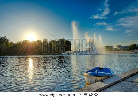 Boat near a fountain