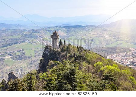 Panoramic View Of A Small Tower Montale From The Fortress Guaita