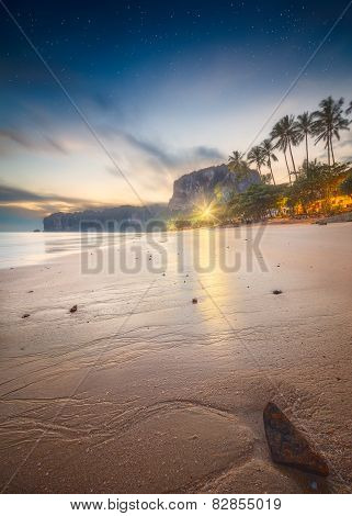 beautiful beach with colorful sky, Thailand