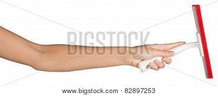 Female hand holding squeegee