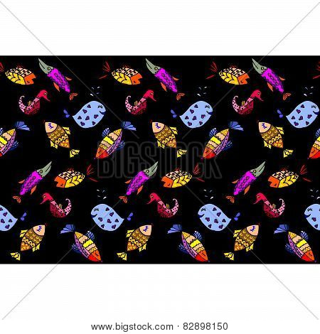 Cartoon fish, illustration of various marine animals
