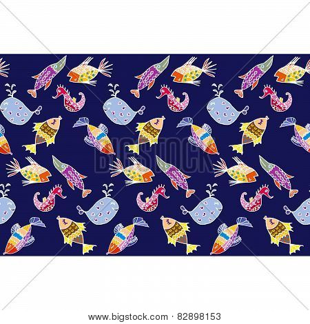 Cartoon fish, illustration of various marine animals