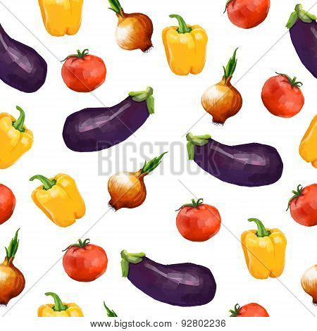 Seamless pattern with a variety of vegetables. Vector.