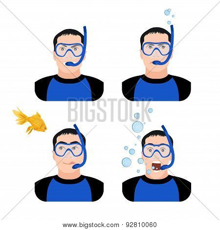 Diving design concept set with instructor equipment flat