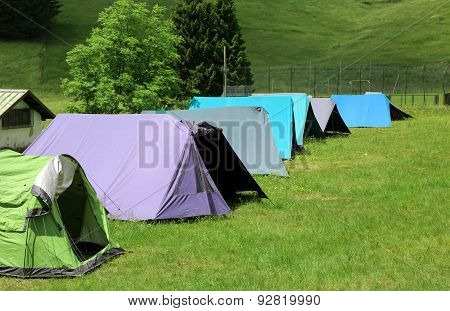 Long Row Of Tents To Sleep During The Summer Camp