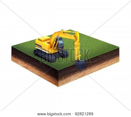 Ground With Grass And Excavator