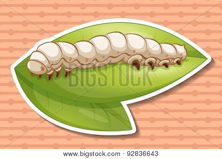 Sticker of a worm on a green leaf
