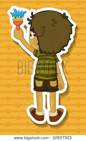 Sticker of a boy with a piant brush in his hand