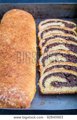 Homemade Poppy Seed Cake On A Tinware