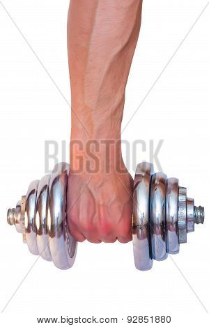 Dumbbells In Hand On A White Background