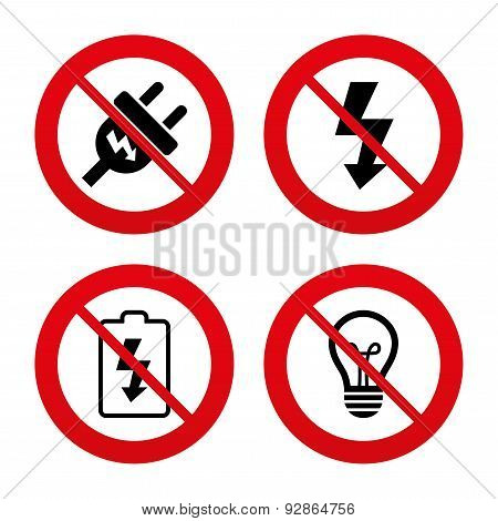 Electric plug sign. Lamp and battery low.