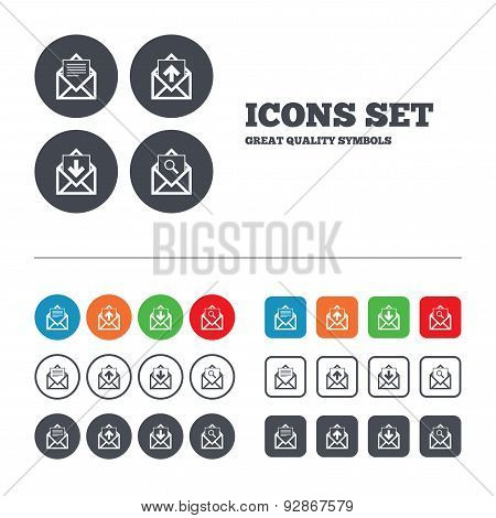 Mail envelope icons. Message document symbols.