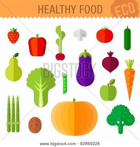 Isolated Fresh Vegetables And Fruits On White Background.