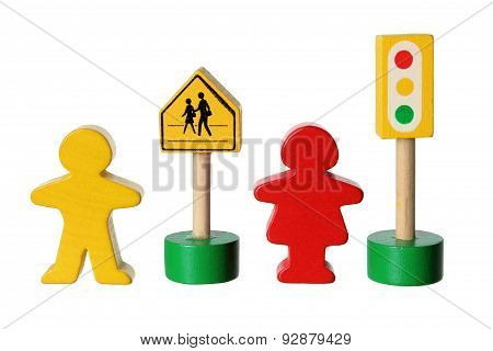 Wooden Figures With Traffic Lights
