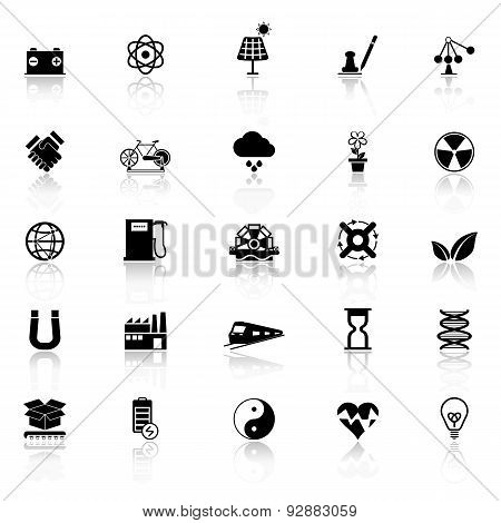Renewable Energy Icons With Reflect On White Background
