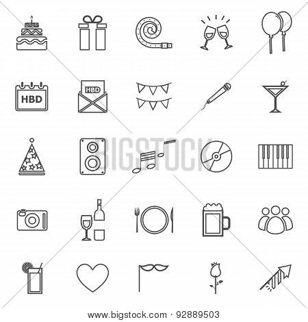 Birthday Line Icons On White Backgound