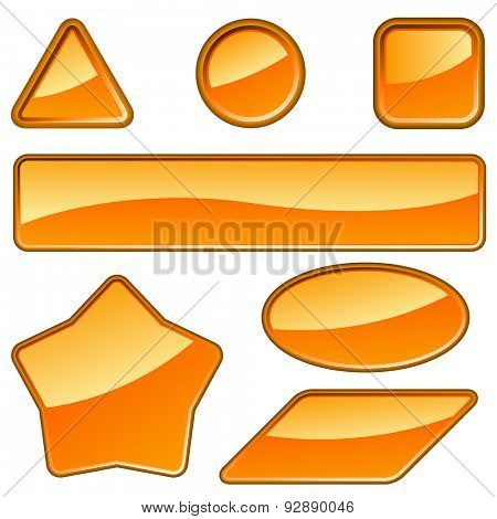 Set of glossy orange labels isolated on white background.