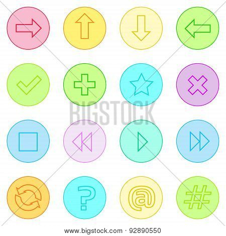 Navigation Arrow Contol Thin Line Simple Icons Set Colorful