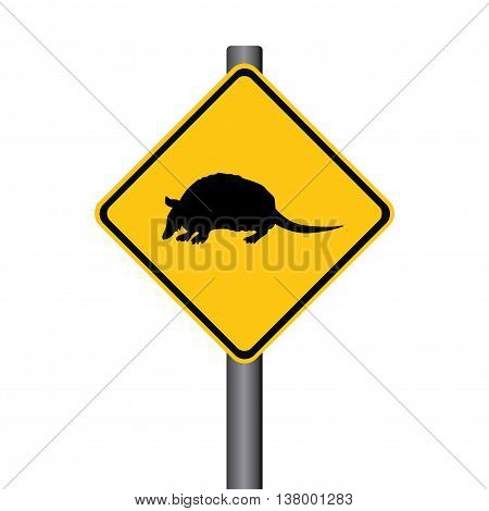 Vector Armadillo Crossing Yellow Warning Signpost Illustration