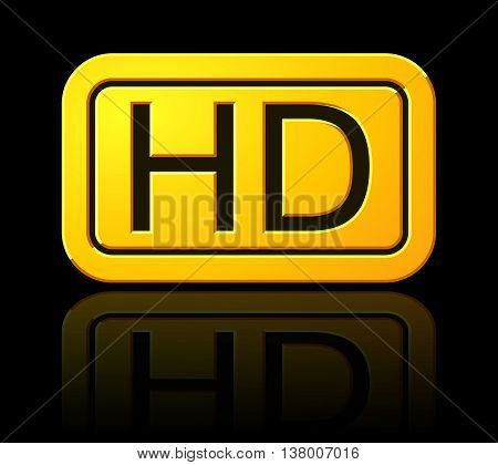 Yellow Hd Label. Widescreen Tv Sign Icon