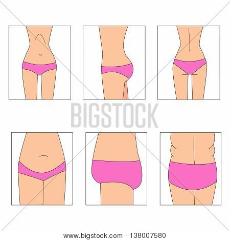 Vector of a fat and slim woman figure from different angles.