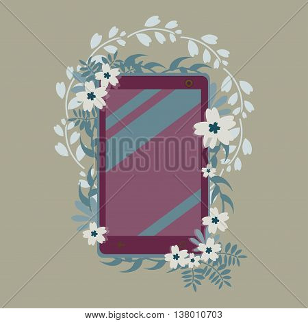smartphone is decorated with flowering branches and foliage