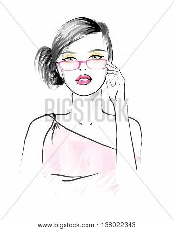 Beautiful woman in the glasses - vector illustration