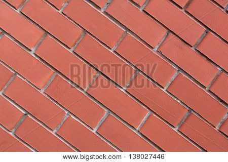 Red brick wall background. Modern wall with smooth decorative false bricks texture. Brickwall stucco surface