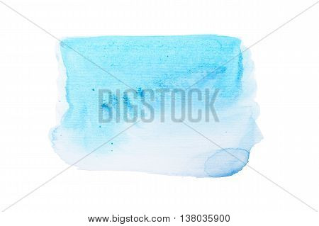 Abstract blue watercolor aquarelle hand drawn colorful shapes art paint splatter stain on white background